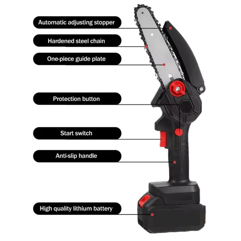 Cordless rechargeable mini electric chainsaw with sharp cutting chain