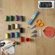 Compact 33-piece mini sewing kit with a durable zipper case, displayed closed.