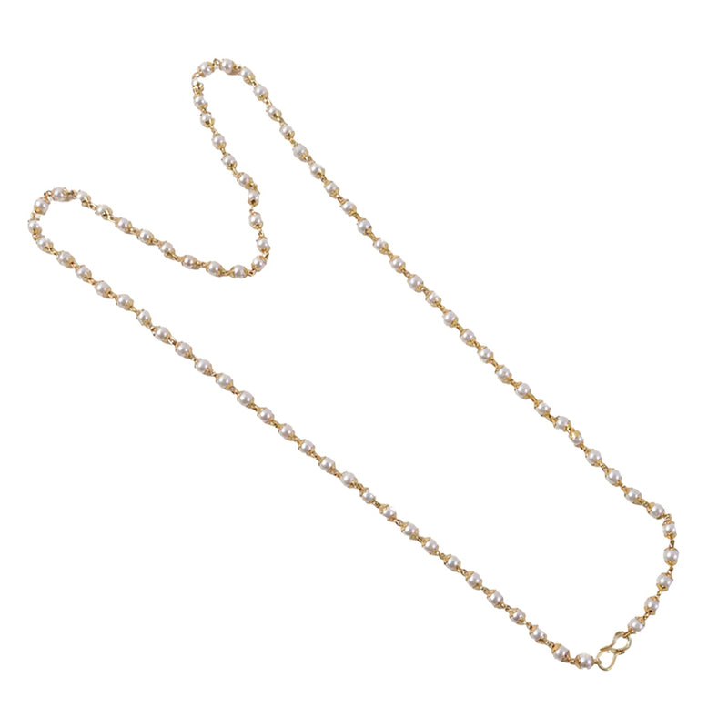 Festive pearl beaded necklace in gold-tone for women