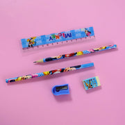 Close-up of kids drawing and writing stationery set
