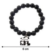Diagram illustrating the dimensions of the black beaded stretch bracelet.