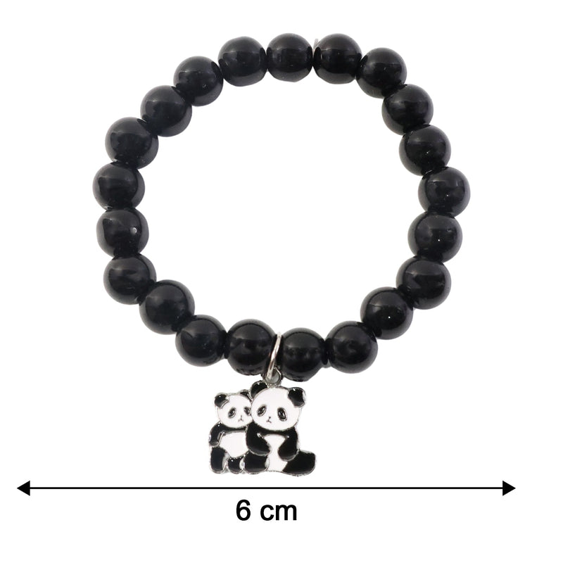 Diagram illustrating the dimensions of the black beaded stretch bracelet.
