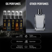 Close-up of elegant packaging for OG Beauty men's luxury perfume combo