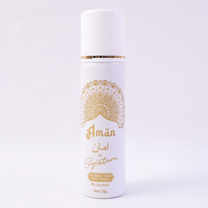 Premium halal men's Signature Aman fragrance spray in compact bottle