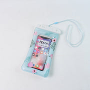 Waterproof mobile pouch displayed on a neutral background showing full design