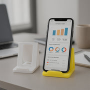 Portable foldable phone stand on table for hands-free mobile use