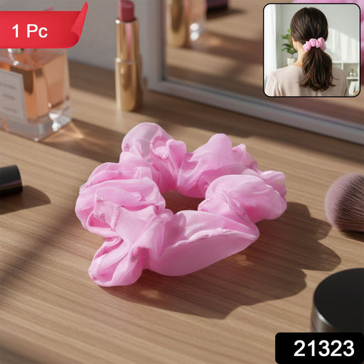 Fashionable pink soft elastic hair scrunchie providing gentle hair hold