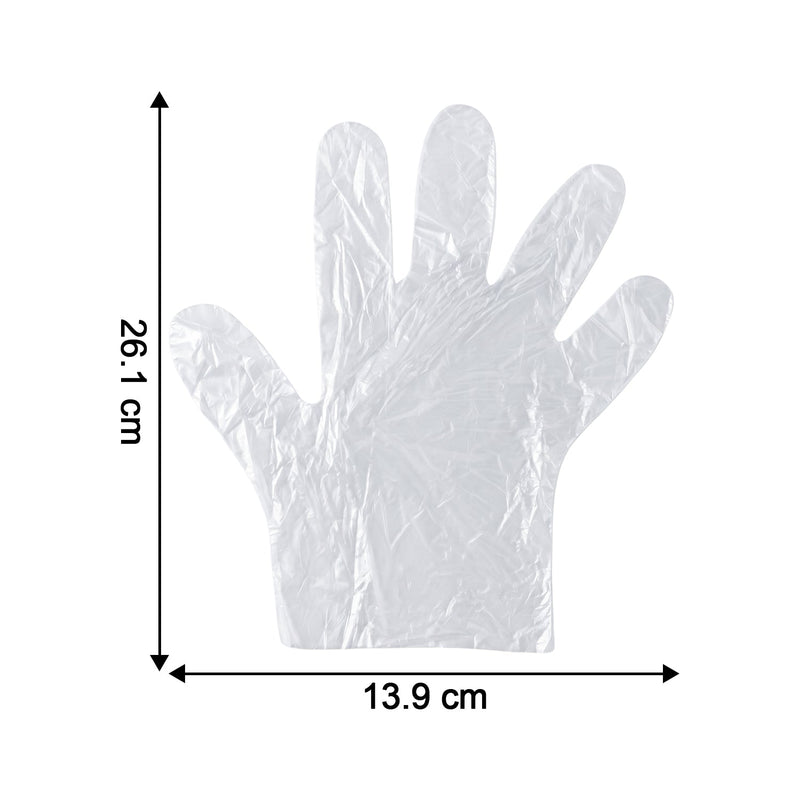 Folded clear disposable plastic gloves showing flexibility