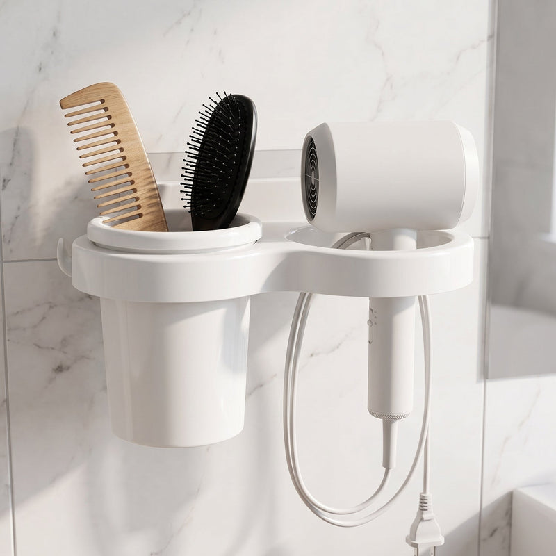Wall mounted bathroom organizer with space-saving design