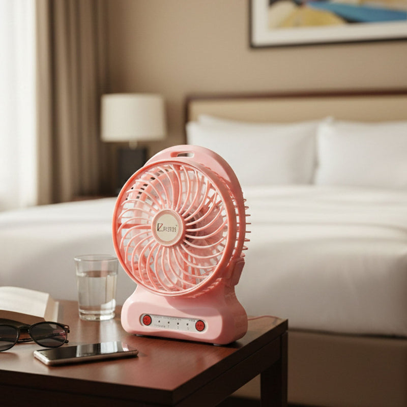Portable desk fan shown with USB connection cable