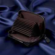 Back view of sleek black zip-around card holder wallet