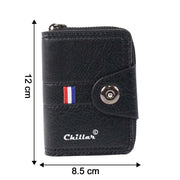 Size reference display for black zip-around card holder wallet