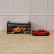 Kids play with miniature pull-back luxury toy car