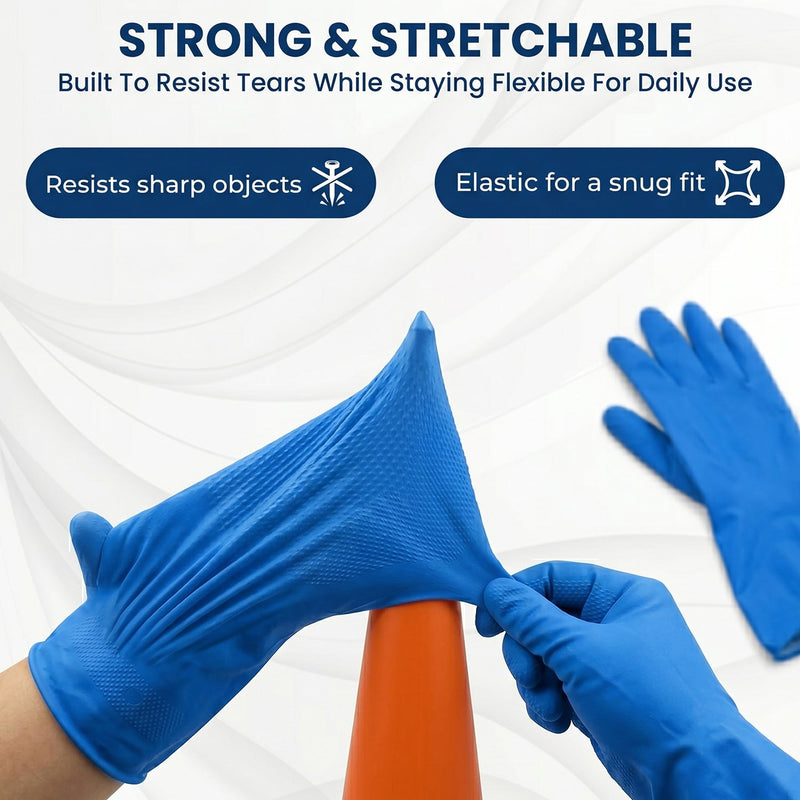 Blue gloves being used for dishwashing
