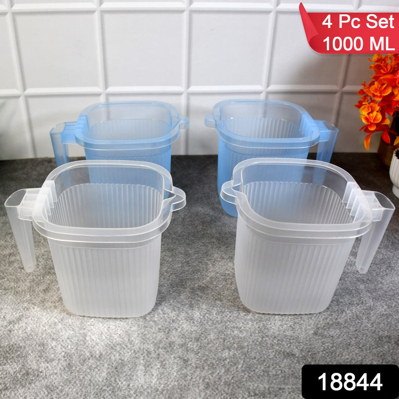 Close-up of a single durable plastic water mug, highlighting its clear material and sturdy design.