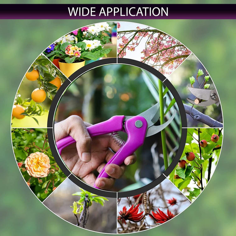 A gardener's hand using stainless steel garden scissors to trim a plant.