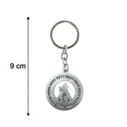Front view of Mahakal keychain with detailed engraving and Trishul motif.