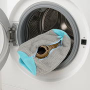 Shoe washing bag showing soft microfiber inner lining inside