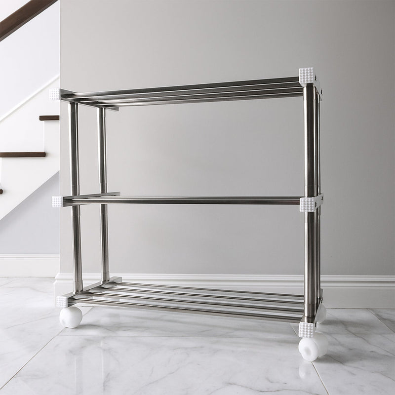 Side profile of rust-resistant stainless steel shoe storage rack