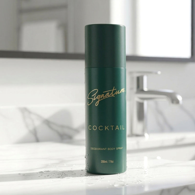 Signature cocktail deodorant body spray 200 ml bottle with masculine fragrance