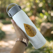 Side view of portable water bottle with phone holder