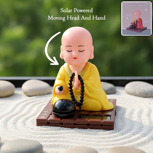 Yellow Solar Buddha Statue with gentle moving head powered by sunlight