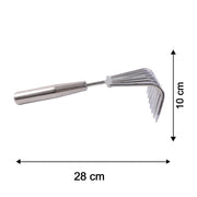 Size guide for garden rake showing compact length of 28 cm