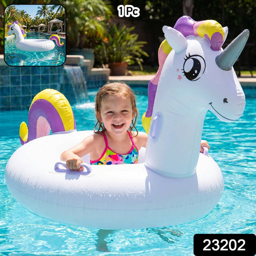Colorful unicorn design inflatable swim ring for kids at the pool or beach