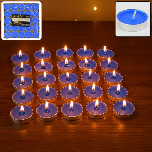 Pack of 25 mix color scented tea light candles creating warm ambiance