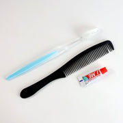 Mini travel hygiene kit featuring toothbrush and comb for quick grooming
