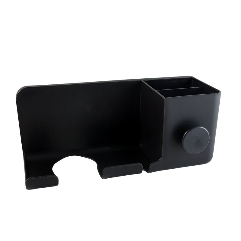 Wall mounted hair dryer stand with organizer shelf in dressing area
