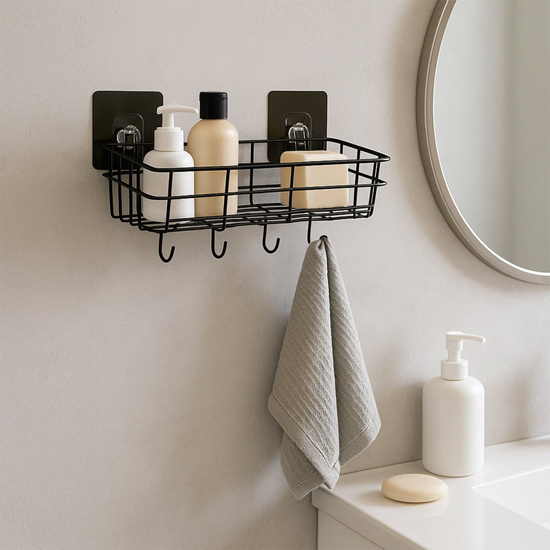 Wall-mounted metal wire storage basket ideal for kitchen or bathroom