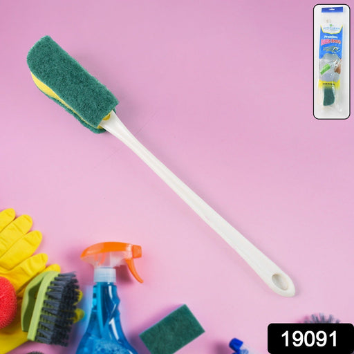 Bottle cleaning brush with angled head and ergonomic long handle for easy reach