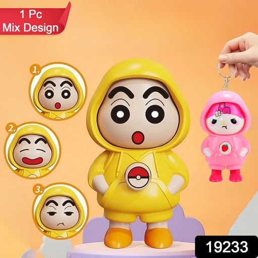 Mixed colour Face Changing Keychain showing its three different expressions.
