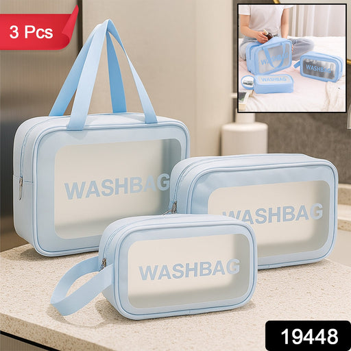 Triple combo travel toiletry bag set showing large, medium and small bags