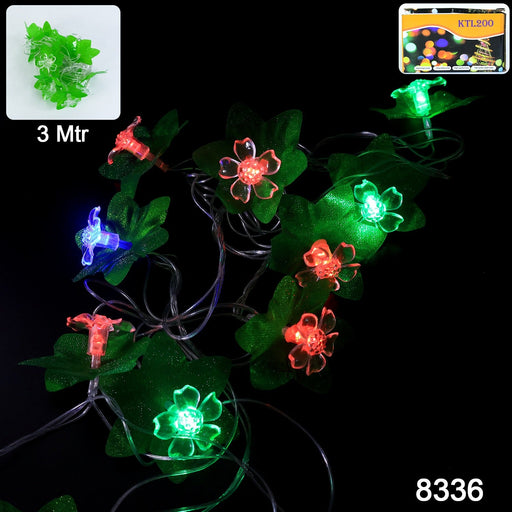 Close-up of Leaf & Flower LED Decorative String Light showing vibrant multi-colored festival lighting