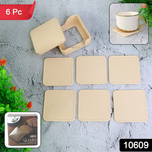 Square coasters placed on a table safeguarding it from moisture and heat