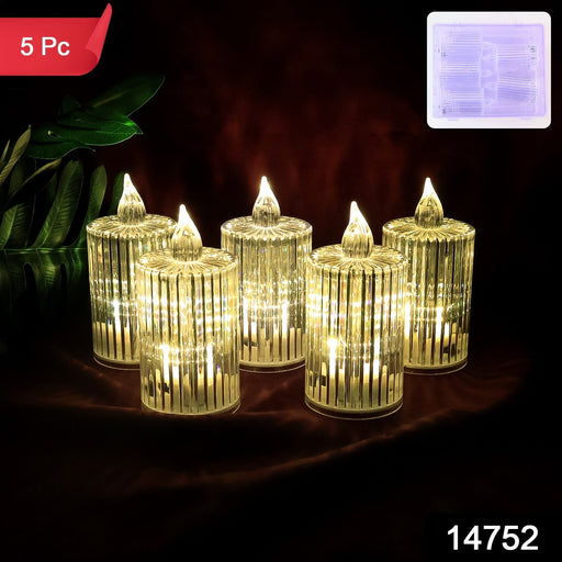 Close-up of crystal effect LED flameless candle light glowing warmly