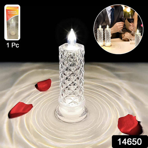 LED Crystal Candle Light with crystal-textured design on table