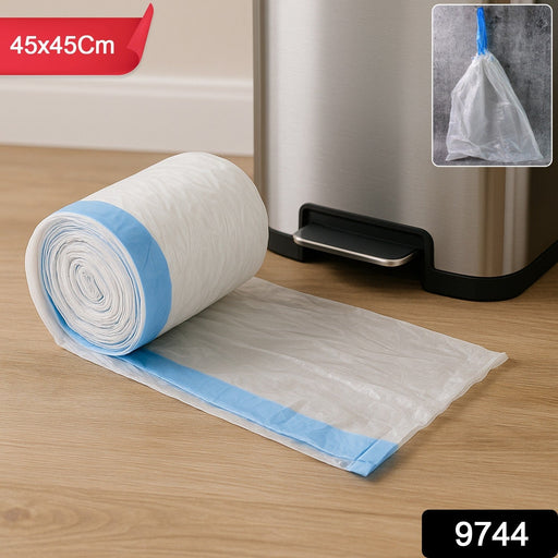 Roll-packed garbage bags with tie handles for convenient storage