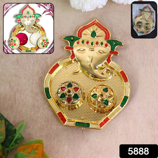 Golden Ganesh Kumkum Box highlighting elegant sindoor holder and twin containers