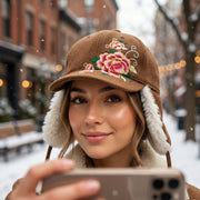 Cozy ear flap winter hat for women with adjustable tie strings
