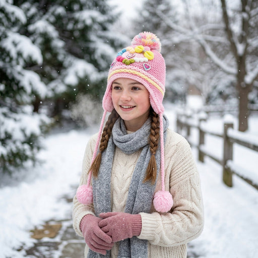 Kids winter woolen ear flap cap with pom-pom for warmth and style