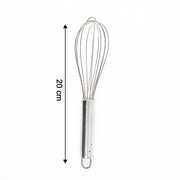 Close-up of small stainless steel balloon whisk showing balloon wires