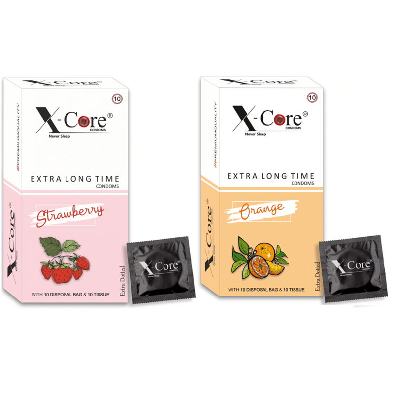 X-Core Extra Dotted Condom - Combo's - Strawberry, Orange (20 Units)