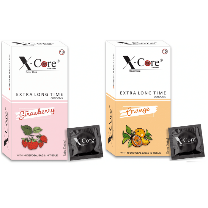 X-Core Extra Dotted Condom - Combo's - Strawberry, Orange (20 Units)