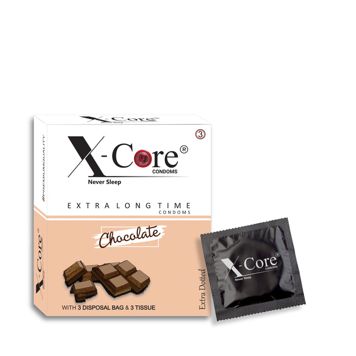 X-Core Extra Dotted Condom (03 Units) - Chocolate
