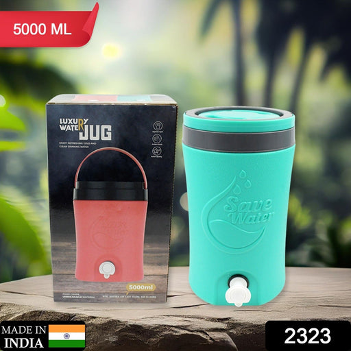 Close-up of the insulated plastic water jug showing the convenient tap dispenser.