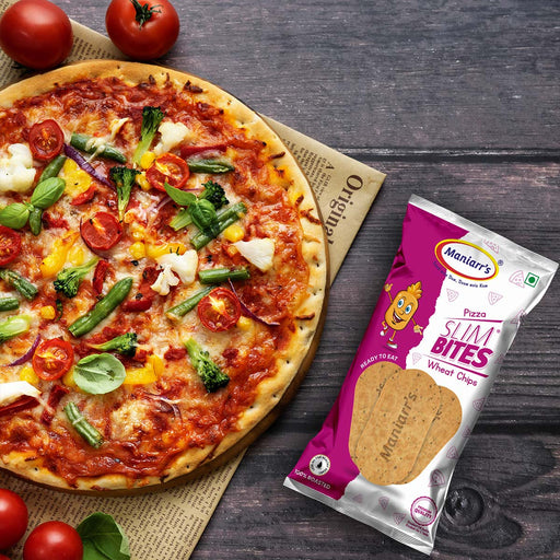 Maniarr's Pizza Mini Slim Bites product packaging on a clean white background, highlighting branding.