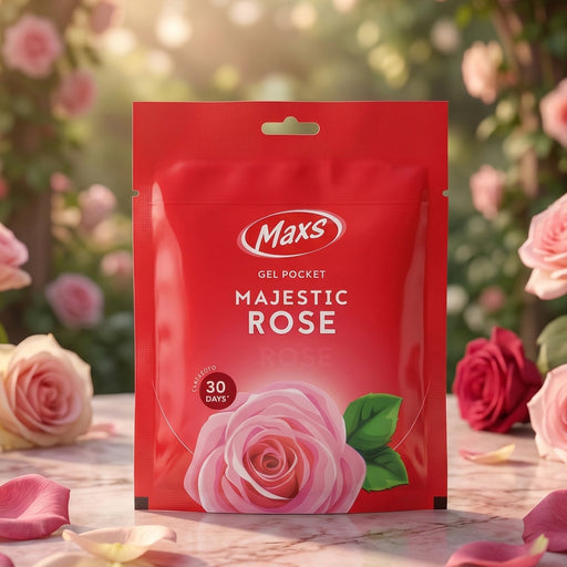 Packaging of Maxs gel air freshener with rose scent